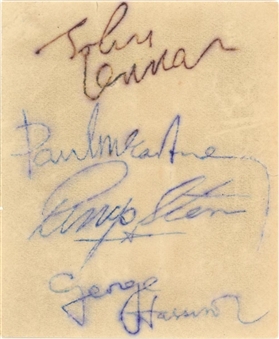 The Beatles Group Signed Cut With 4 Signatures: Lennon, McCartney, Starr & Harrison (Beckett)